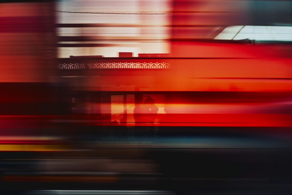 A blurry photo of a train passing by